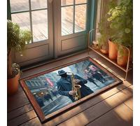 Zerbino autunnale anonimo sassofonista nel paesaggio urbano piovoso zerbino invernale zerbino per esterni autunno tappetini di benvenuto per fror (65 x 90 cm)