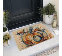 Zerbino autunnale con albero della vita, colorato motivo a vortice, per interni ed esterni, decorazione per ingresso, in gomma, impermeabile, antiscivolo, facile da pulire, 73 x 43 cm