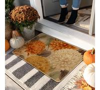 Zerbino autunnale con motivo floreale e crisantemi arancioni, per interni ed esterni, decorazione rustica, in gomma, impermeabile, antiscivolo, anti-polvere, facile da pulire, 73 x 43 cm