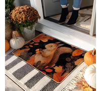 Zerbino autunnale con scoiattolo, foglie arancioni, tappetino per ingresso per interni ed esterni, decorazione autunnale, in gomma, impermeabile, antiscivolo, assorbe la polvere, facile da pulire, 73