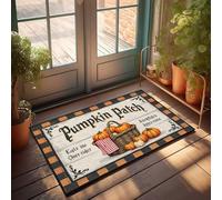 Zerbino autunnale con scritta "Welcome to our Cozy Pumpkin Patch with Fresh Apple Ceder!" Zerbino per esterni divertente (65 x 90 cm)