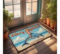 Zerbino autunnale per esterni Chee Rhufud: un'avventura magica con delfini sulla spiaggia, zerbino invernale di benvenuto sul portico anteriore (40 x 60 cm)