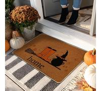 Zerbino autunnale per Halloween, stivali arancioni e cappello da strega, zerbino per interni ed esterni, stile vintage, in gomma, antiscivolo, assorbe la polvere, facile da pulire, 73 x 43 cm