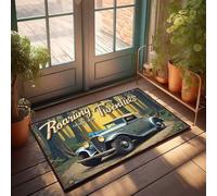 Zerbino autunnale per ingresso esterno ruggenti anni '20: auto vintage nella foresta zerbino per interni casa colonica cucina tappeti (65 x 90 cm)