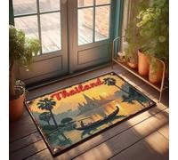 Zerbino autunnale Thailandia Tramonto Serenity: giro in barca tra palme e templi, zerbino divertente per esterni (65 x 90 cm)