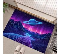 Zerbino Benvenuto Panorama Della Fantascienza Cibernetica Tappeto Antiscivolo 50X80Cm | Zerbino Pianeti Montagne In 3D Blu-Viola Decorazione Per Esterno Per Interno Soggiorno Cucina Ingresso Ufficio