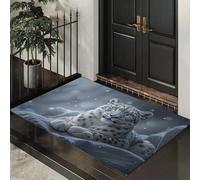 Zerbino Bianco Grigiastro Leopardo Delle Nevi Delle Rocce 50X80Cm Per Interni,Antiscivolo Lavabile In Lavatrice,Tappeto Da Ingresso Stile Animali Realistici,Pelo Basso Antipelo Per Porta D’Ingresso