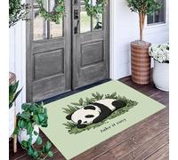 Zerbino Bianco Nero Panda Germoglio Di Bambù 90X150Cm Per Interni,Antiscivolo E Lavabile In Lavatrice,Tappeto Da Ingresso Stile Animali Dei Cartoni Animati,Pelo Basso E Antipelo Per Porta D’Ingresso