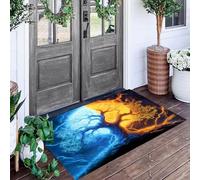 Zerbino Blu-Arancione Ghiaccio Fuoco Yin Yang Albero 60X90Cm Per Interni,Antiscivolo E Lavabile In Lavatrice,Tappeto Da Ingresso Stile Illustrazioni Fantasy,Pelo Basso E Antipelo Per Porta D’Ingresso
