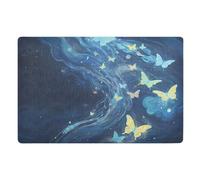 Zerbino blu con farfalla e sogno, 81,3 x 50,8 cm, con retro in gomma antiscivolo, ultra sottile, per cucina, ingresso, interni, esterni, vacanze, ingresso