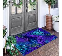 Zerbino Blu-Viola Leopardo Animale 60X90Cm Per Interni, Antiscivolo E Lavabile In Lavatrice, Tappeto Da Ingresso Stile Stile Selvaggio Cibernetico, Pelo Basso E Antipelo Per Porta D’Ingresso