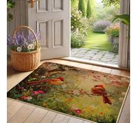 Zerbino Cardinale Primavera Uccelli Rossi Decorazione Floreale Ingresso Esterno Interno Gomma Impermeabile Antiscivolo Assorbente Polvere Facile da Pulire 29 x 17 cm