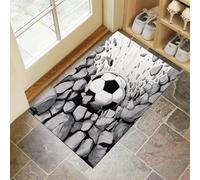 Zerbino cartone animato 3D da Esterno - Tappeto Esterno Il pallone da calcio ha sfondato il muro Antiscivolo Welcome,Decorazioni per Camera Giardino Ufficio,Aula Scuola Appartamento Completo -