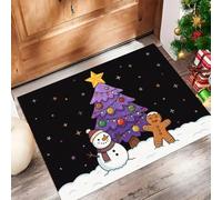 Zerbino Cartone Animato Albero Di Natale lavabile,40 x 60 cm, per porta d'ingresso, a basso profilo, per interni, antiscivolo, per portico, camera da letto,Pupazzo Di Neve Omino Di Pan Di Zenzero
