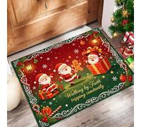 Zerbino Cartone Animato Babbo Natale lavabile,40 x 60 cm, per porta d'ingresso, a basso profilo, per interni, antiscivolo, ad alto traffico, per portico, cucina,Omino Di Pan Di Zenzero Fiocco Di Neve