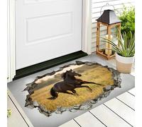 Zerbino Cavallo Marrone Che Sfonda Il Muro, Tappetino per Ingresso Con Arte Dell'Illusione 3D, Per Esterni E Interni, Tappeto Con Accenti, Antiscivolo, Assorbe La Polvere, Facile Da Pulire, 50 x 80 cm