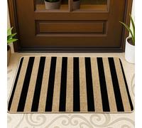 Zerbino classico a righe, nero e beige, decorazione per interni ed esterni, in gomma, antiscivolo, impermeabile, anti-polvere, facile da pulire, 73 x 43 cm