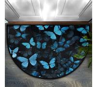 Zerbino classico mezzo rotondo con farfalla blu, 91 x 61 cm, morbido tappeto assorbente con retro antiscivolo, tappetino di benvenuto per interni, per ingresso, camera da letto, cucina, ufficio