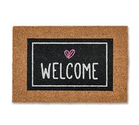 Zerbino Coconut Welcome Heart nero - zerbino 40x60 cm - zerbino d'ingresso antibatterico - zerbino in cocco materiale naturale - 100% cocco