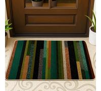 Zerbino colorato a righe, colore verde e marrone, tappetino per ingresso per esterni e interni, stile moderno, in gomma, impermeabile, antiscivolo, anti-polvere, facile manutenzione, 73 x 43 cm