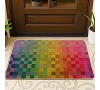Zerbino colorato a scacchi, multicolore vivace, tappetino per ingresso per interni ed esterni, stile moderno, in gomma, impermeabile, antiscivolo, assorbe la polvere, facile da pulire, 73 x 43 cm