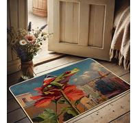 Zerbino colorato con anfibi, colorato ibisco floreale, per uso esterno e interno, decorazione tropicale, in gomma, impermeabile, antiscivolo, assorbe la polvere, facile da pulire, 73 x 43 cm
