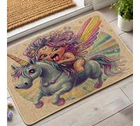 Zerbino colorato con cavallo magico e fata tappeto di benvenuto fantasia vibrante per interni ed esterni, decorazione divertente per la cameretta dei bambini, antiscivolo, facile da pulire, 73,6 x