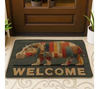 Zerbino colorato con ippopotamo di benvenuto, zerbino rustico con animali per ingresso estivo a casa, uso interno ed esterno, tappetino di benvenuto antiscivolo, facile da pulire, 73 x 43 cm