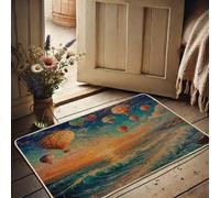 Zerbino colorato con mongolfiera, colore blu vivace, tappetino per interni ed esterni, per decorazione stagionale, tappeto per ingresso in stile vintage, antiscivolo, assorbe la polvere, 63 x 43 cm