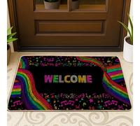 Zerbino colorato con note musicali, tappetino di benvenuto arcobaleno vibrante per uso interno ed esterno, decorazione stagionale, tappeto antiscivolo, facile da pulire, 73 x 43 cm