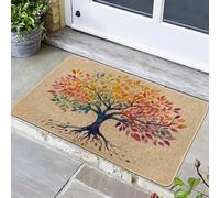 Zerbino con albero autunnale, colorato, con foglie autunnali, per interni ed esterni, decorazione artistica, in gomma, impermeabile, antiscivolo, assorbe la polvere, facile da pulire, 73 x 43 cm