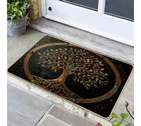 Zerbino con albero della vita celtico, dorato e nero, elegante tappeto mistico per ingresso esterno e interno, decorazione meditazione stagionale, in gomma impermeabile, antiscivolo, facile