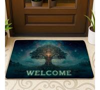 Zerbino con albero della vita verde mistico per ingresso esterno ed interno, decorazione rustica, antiscivolo, resistente all'acqua, assorbe la polvere, facile da pulire, 73,6 x 43,2 cm