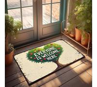 Zerbino con albero di cuori: Everyone Is Welcome Here, zerbino di benvenuto per porta d'ingresso, decorazione per ambienti esterni, per uomo (40 x 60 cm)