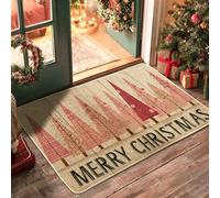 Zerbino con albero di Natale, pesca e rosso, tappetino per ingresso per interni ed esterni, decorazione festiva, in gomma, impermeabile, antiscivolo, assorbe la polvere, facile da pulire, 73 x 43 cm