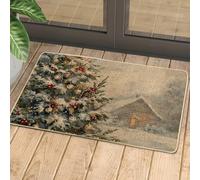 Zerbino con albero di Natale, tappetino verde per interni ed esterni, decorazione invernale, in gomma antiscivolo, lavabile, tappetino di benvenuto natalizio, 73 x 43 cm