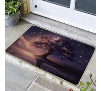 Zerbino con albero mistico, tappeto per porta del cielo notturno, per esterni, interni, decorazione di stelle magiche, impermeabile, antiscivolo, facile da pulire, 73 x 43 cm