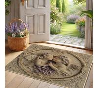 Zerbino con angeli che si baciano con cherubini, beige floreale, decorazione per interni ed esterni, antiscivolo, impermeabile, antipolvere, facile da pulire, 73 x 43 cm
