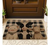 Zerbino con animali della fattoria, nero e bianco, con mucca, maialino, vitello, decorazione autunnale, in gomma, impermeabile, antiscivolo, cattura lo sporco, facile da pulire, 73 x 43 cm