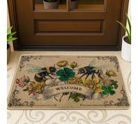 Zerbino con api gialle e nere con api floreali per esterni e interni, stile vintage, in gomma, impermeabile, antiscivolo, assorbe la polvere, facile da pulire, 73 x 43 cm
