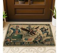 Zerbino con aquila, stile patriottico vintage, scheletro bandiera bicentenario, in gomma rossa, antiscivolo, per pavimento, ingresso, portico, bagno, ufficio, 73 x 43 cm