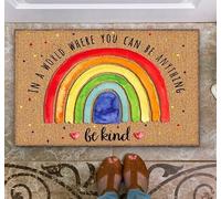 Zerbino con arcobaleno in un mondo dove puoi essere qualsiasi cosa, sii gentile benvenuto, antiscivolo, divertente, decorazione per bagno, cucina, portico, decorazione per la casa e l'ingresso, 61 x
