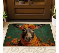 Zerbino con asino floreale, colorato con animali per la primavera e l'estate, decorazione per l'ingresso primaverile ed estivo, tappetini anteriori in gomma antiscivolo, anti-polvere, facile da pulire
