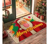 Zerbino con Babbo Natale, motivo natalizio con bolle di colore, rosso, antiscivolo, intrappola lo sporco, tappetino di benvenuto, per casa, interni, esterni, ingresso, portico, decorazione, 73 x 43 cm