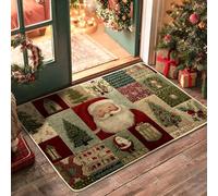 Zerbino con Babbo Natale, rosso e verde, per interni ed esterni, decorazione vintage, in gomma, impermeabile, antiscivolo, antipolvere, facile da pulire, 73 x 43 cm