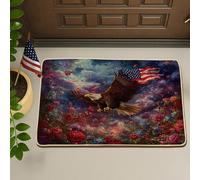 Zerbino con bandiera Eagle America, motivo floreale con rose rosse, per esterni e interni, decorazione patriottica per l'estate e il giorno dell'indipendenza, in gomma, antiscivolo, impermeabile