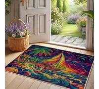 Zerbino con barca a vela con tramonto tropicale, tappetino nautico colorato per interni ed esterni, decorazione vintage da spiaggia, antiscivolo, impermeabile, assorbente, facile da pulire, 73 x 43 cm