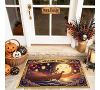 Zerbino con barca di benvenuto, con lanterna fantasiosa e stagionale, luna, autunno, arancione, antiscivolo, per casa, ufficio, esterno, interno, decorazione per ingresso, 73 x 43 cm