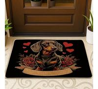Zerbino con bassotto nero, adorabile tappetino per ingresso per interni ed esterni, motivo floreale con cane, tappetino in gomma antiscivolo, facile da pulire, 73 x 43 cm