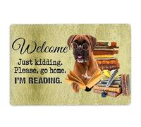 Zerbino con boxer, cane e libro, scritta "Please Go Home I'm Reading Welcome", divertente zerbino per bagno, cucina, portico, ingresso, 40 x 60 cm